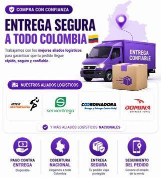Entrega segura a todo Colombia con Interrapidísimo, Servientrega, Coordinadora y Domina